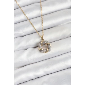 316L Çelik Zincir Gold Renk Zirkon Taşlı Sarmal Model Kadın Kolye