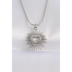 316L Çelik Zincir Gümüş Renk Kalp Güneşi Tasarımlı Kolye