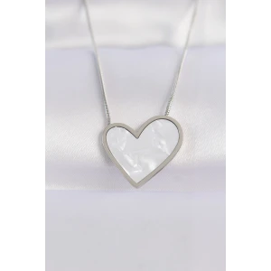 316L Çelik Zincir Gümüş Renk Mermer Desenli Kalp Kolye