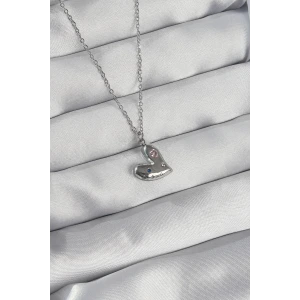 316L Çelik Zincir Gümüş Renk Renkli Zirkon Taşlı Kalp Kolye