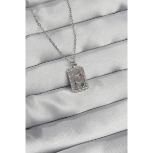 316L Çelik Zincir Gümüş Renk Renkli Zirkon Taşlı Vintage Kolye