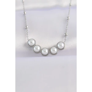 316L Çelik Zincir Gümüş Renk Sıralı İnci Taşlı Kolye