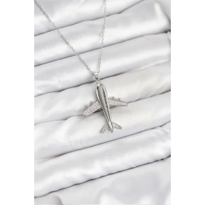 316L Çelik Zincir Gümüş Renk Uçak Model Kadın Kolye