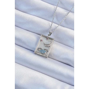 316L Çelik Zincir Gümüş Renk Zirkon Taşlı Ay Figürlü Tarot Kolye