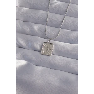 316L Çelik Zincir Gümüş Renk Zirkon Taşlı Ay Yıldız Figürlü Tarot Kolye