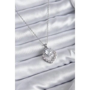 316L Çelik Zincir Gümüş Renk Zirkon Taşlı Kalp Model Kadın Kolye