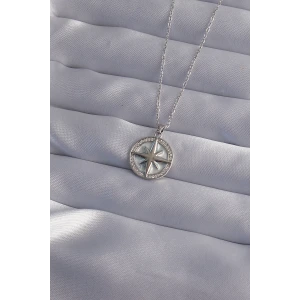 316L Çelik Zincir Gümüş Renk Zirkon Taşlı Kutup Yıldızı Kolye