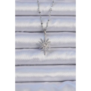 316L Çelik Zincir Gümüş Renk Zirkon Taşlı Kutup Yıldızı Kolye