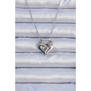 316L Çelik Zincir Gümüş Renk Zirkon Taşlı Mıknatıslı Kalp Kolye
