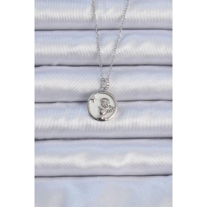 316L Çelik Zincir Gümüş Renk Zirkon Taşlı Mineli Melek Kolye