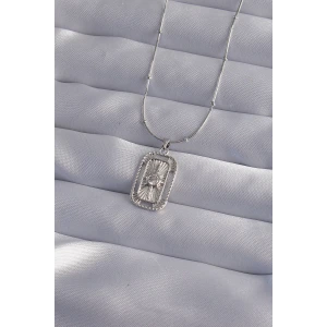 316L Çelik Zincir Gümüş Renk Zirkon Taşlı Tarot Kolye