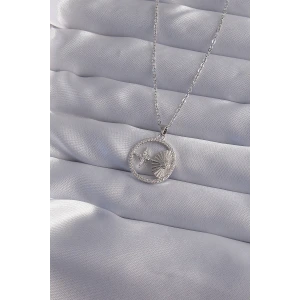 316L Çelik Zincir Gümüş Renk Zirkon Taşlı Yıldız Figürlü Oval Kolye