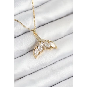 316L Çelik Zirkon Taşlı Balık Kuyruğu Model Gold Renk Kadın Kolye
