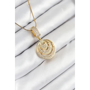 316L Çelik Zirkon Taşlı Çember Model Gold Renk Kadın Kolye