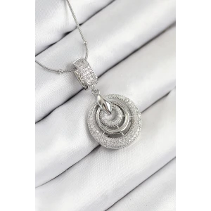 316L Çelik Zirkon Taşlı Çember Model Gümüş Renk Kadın Kolye