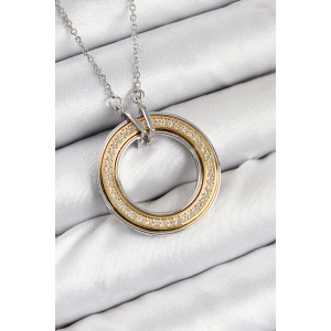 316L Çelik Zirkon Taşlı Dönen Daire Model Gold Ve Gümüş Renk Kadın Kolye