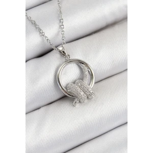 316L Çelik Zirkon Taşlı Düğüm Model Gümüş Renk Kadın Kolye