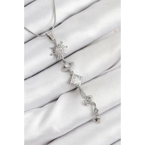 316L Çelik Zirkon Taşlı Güneş Ve Ay Enerji Model Gümüş Renk Kadın Kolye