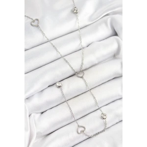 316L Çelik Zirkon Taşlı Kalp Figürlü Y Model Gümüş Renk Kadın Kolye