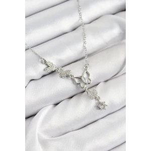 316L Çelik Zirkon Taşlı Kelebek Model Gümüş Renk Kadın Kolye