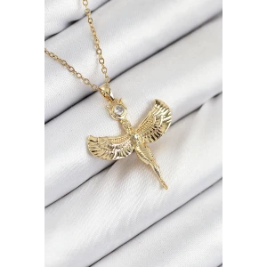 316L Çelik Zirkon Taşlı Melek Model Gold Renk Kadın Kolye