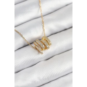 316L Çelik Zirkon Taşlı Sarmal Model Gold Renk Kadın Kolye