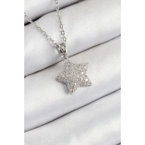 316L Çelik Zirkon Taşlı Yıldız Model Gümüş Renk Kadın Kolye