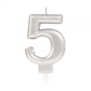 5 Rakam Mum Gümüş Renk