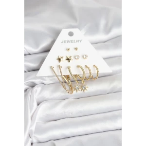 6 Çift Kadın Küpe Seti Gold Renk