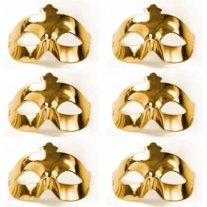 Altın Metalize Renk Düz Balo Parti Maskesi 6 Adet