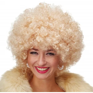 Altın Renk Kıvırcık Afro Bonus Peruk Saç Parti Peruğu Platin Gold