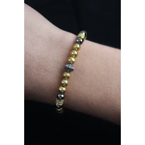 Doğal Taş Çember Model Gold Ve Füme Renk Asansörlü Erkek Bileklik