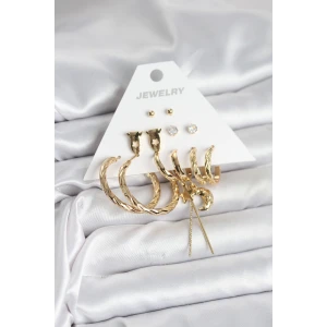 Gold Renk Pirinç 6lı Kadın Küpe Seti