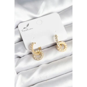 Gold Renk Pirinç Zirkon Taşlı Halka Model Kadın Küpe