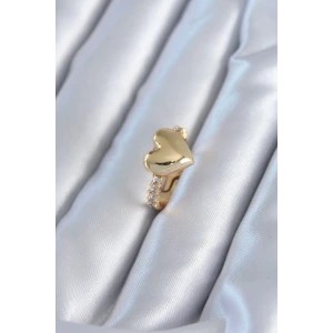 Gold Renk Pirinç Zirkon Taşlı Kalp Model Kadın Yüzük