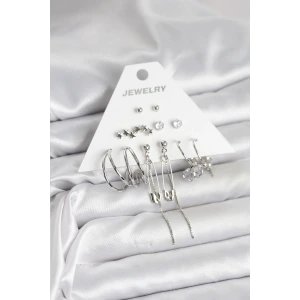 Gümüş Renk 6lı Pirinç Küpe Seti