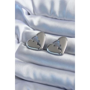 Gümüş Renk Kırık Kalp Model Pirinç Kadın Küpe