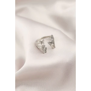 Gümüş Renk Metal Kelebek Model Kadın Yüzük