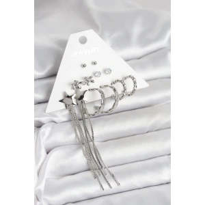 Gümüş Renk Pirinç 6 Çift Kadın Küpe Seti