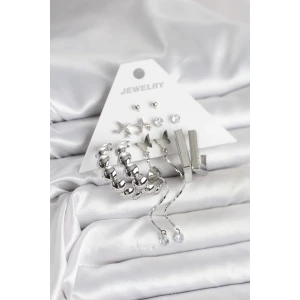 Gümüş Renk Pirinç 6lı Kadın Küpe Seti