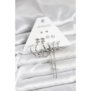 Gümüş Renk Pirinç 6lı Kadın Küpe Seti