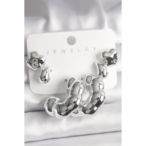 Gümüş Renk Yonca Damla Halka Model CCB Plastik Kadın Küpe Seti