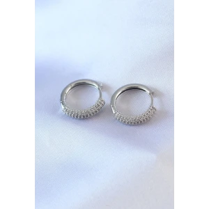 Gümüş Renk Zirkon Taşlı Halka Model Pirinç Kadın Küpe