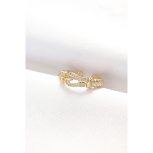 Kemer Tokası Tasarımlı Gold Renk Zirkon Taşlı Ayarlanabilir Yüzük