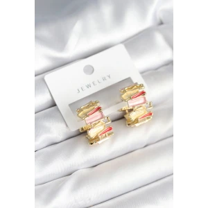 Mineli Karışık Renkli Gold Pirinç Kadın Küpe