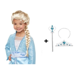 Örgülü Karlar Ülkesi Frozen Elsa Peruğu Tacı Ve Sopası Çocuk Boy