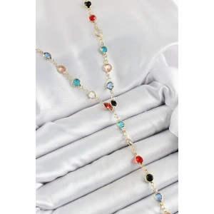 Pirinç Asorti Model Gold Renk Zirkon Taşlı Y Kolye