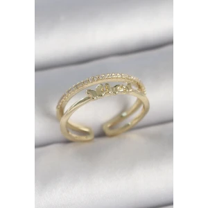 Pirinç Gold Renk 2Li Sıra Zirkon Taş Detaylı Kelebek Figürlü Ayarlanabilir Model Kadın Yüzük