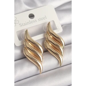 Pirinç Gold Renk 3 Sıra Dalga Model Kadın Küpe