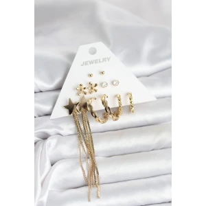 Pirinç Gold Renk 6 Çift Kadın Küpe Seti